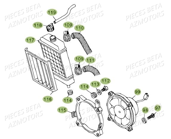 Radiateur AZMOTORS Pièces BETA REV 80 JUNIOR - (2010-2011)