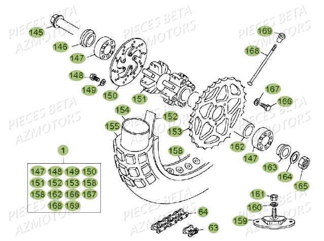 Roue Arriere AZMOTORS Pièces BETA REV 80 JUNIOR - (2010-2011)