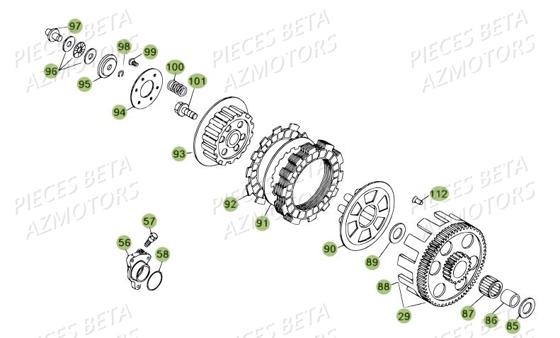 EMBRAYAGE DU No SERIE 100001 A 100206 BETA REV 80 JUNIOR 12