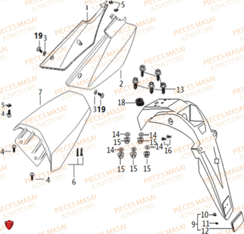 Caches Lateraux MASAI Pièces Moto RIDER 50cc (2T)