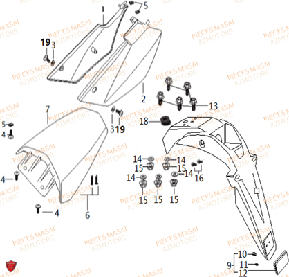 Caches Lateraux MASAI Pièces Moto RIDER 50cc (2T)