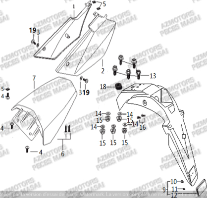 CACHES_LATERAUX_ARRIERE MASAI Pièces Moto RIDER 50cc (2T)