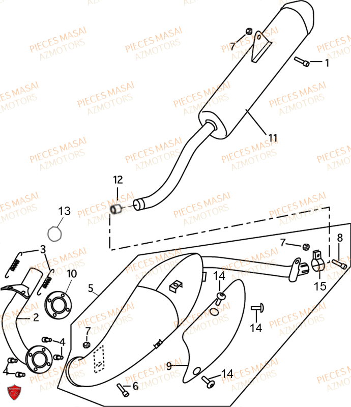 Echappement AZMOTORS Pièces Moto RIDER 50cc (2T)