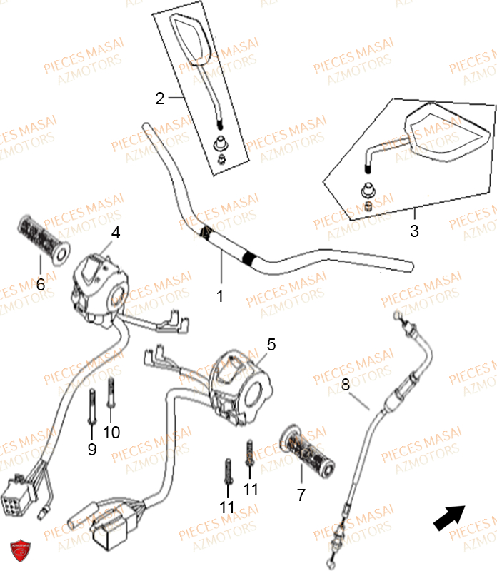Guidon MASAI Pièces Moto RIDER 50cc (2T)