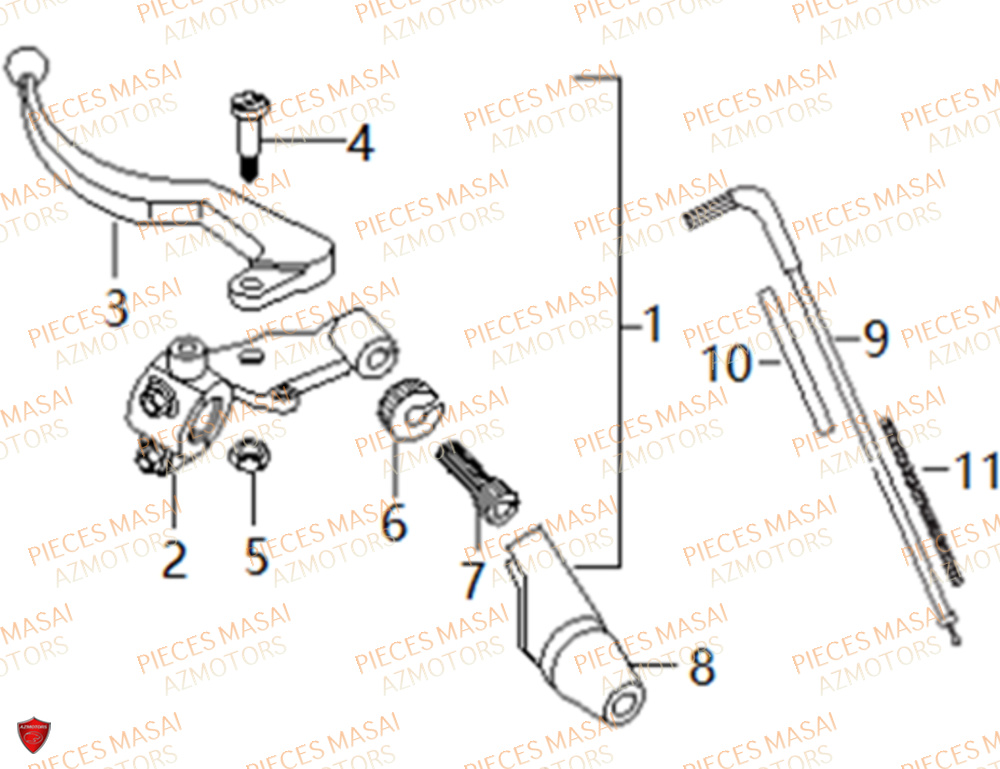 Levier Embrayage MASAI Pièces Moto RIDER 50cc (2T)