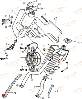 Refroidissement MASAI Pièces Moto RIDER 50cc (2T)