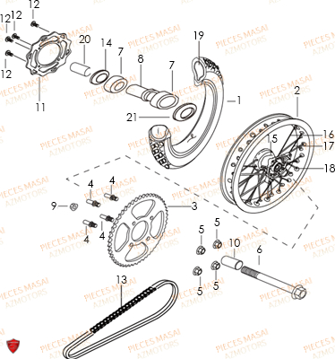 Roue Arriere MASAI Pièces Moto RIDER 50cc (2T)
