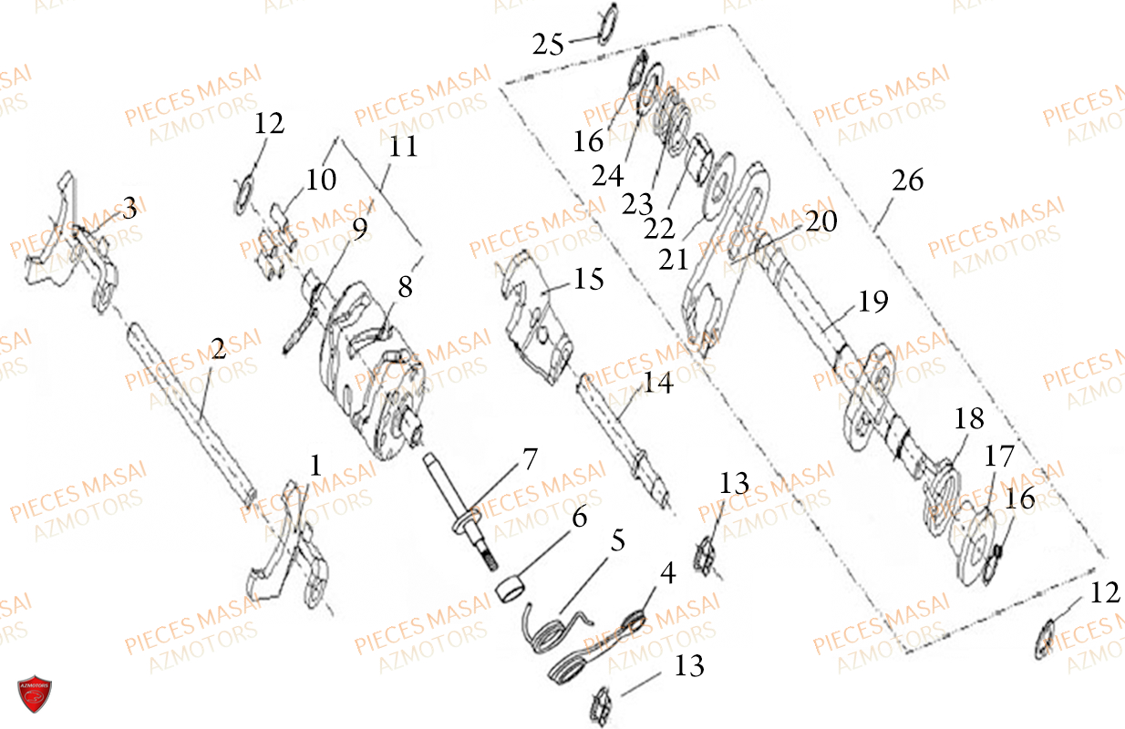 SELECTEUR_DE_VITESSES MASAI Pièces Moto RIDER 50cc (2T)