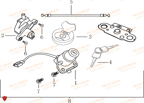 Serrure AZMOTORS Pièces Moto RIDER 50cc (2T)