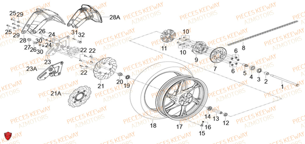 Roue Arriere KEEWAY Pieces KEEWAY RKF 125 Euro5 ABS 2022-2025