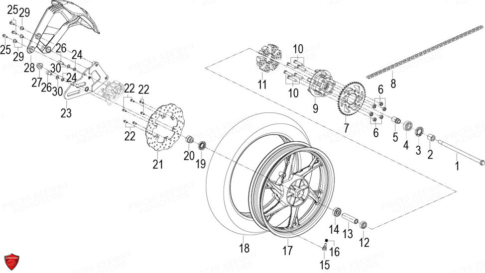 Roue Arriere KEEWAY Pieces KEEWAY RKF 125 Euro4 2018-2021