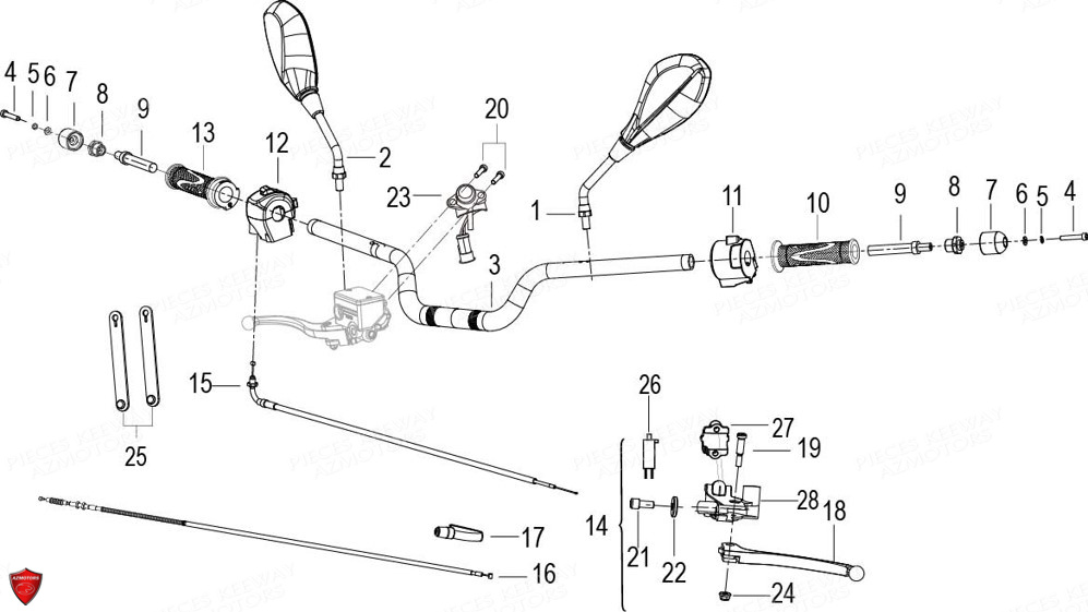 Guidon Retroviseurs Cables KEEWAY Pieces KEEWAY RKF 125 Euro5 (2021)