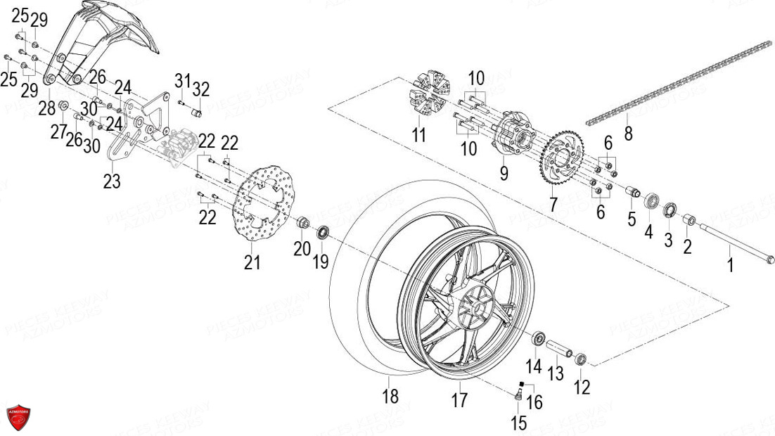 Roue Arriere KEEWAY Pieces KEEWAY RKF 125 Euro5 2020-2025