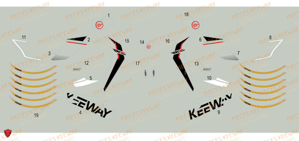Sticker Blanc Et Noir KEEWAY Pieces KEEWAY RKF 125 Euro5 2020-2025