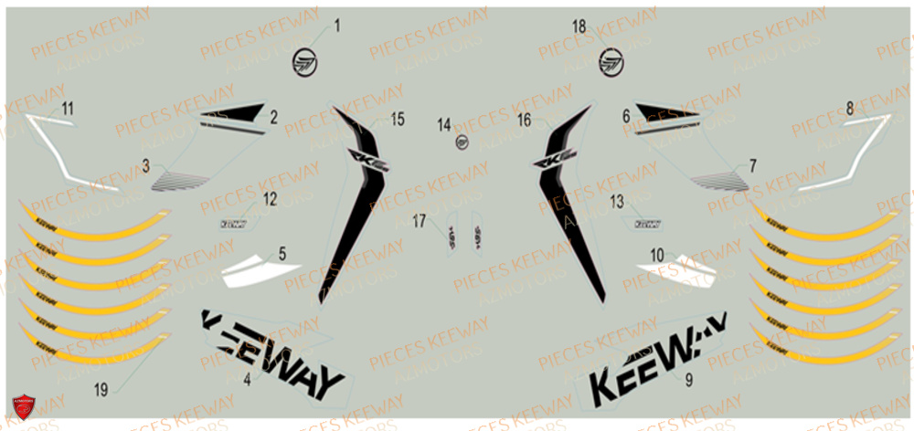 Sticker Jaune KEEWAY Pieces KEEWAY RKF 125 Euro5 2020-2025