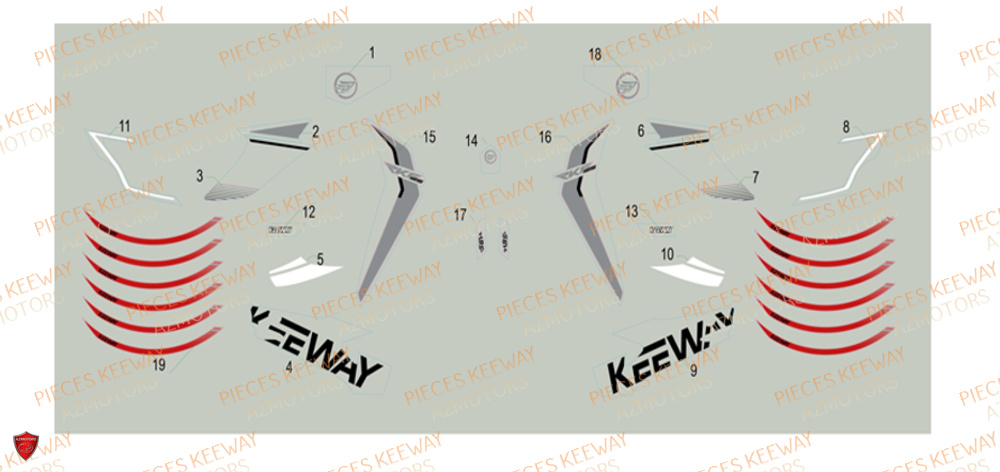 Sticker Rouge KEEWAY Pieces KEEWAY RKF 125 Euro5 2020-2025