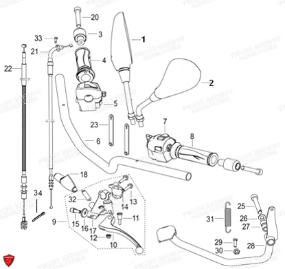 Guidon Retroviseurs Cables KEEWAY Pieces KEEWAY RKV 125 Euro4