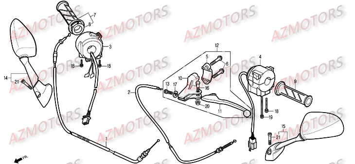 Retroviseurs Poignee AZMOTORS Pièces Moto DAELIM ROADSPORT 125cc
