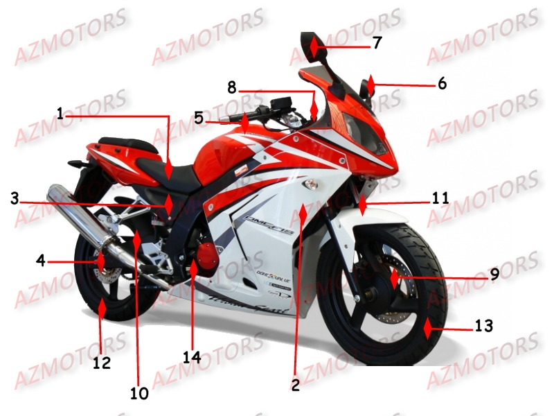 Consommables AZMOTORS Pièces Moto DAELIM ROADSPORT 125cc Apres 2010
