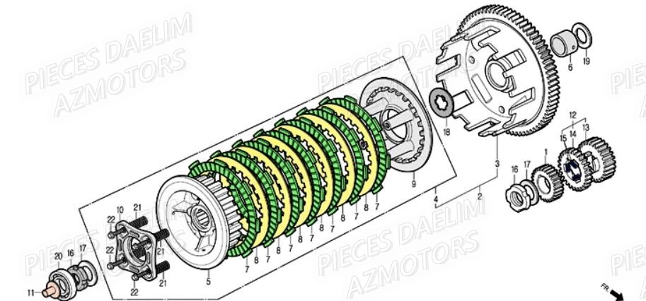 EMBRAYAGE pièces DAELIM neuves Pièces Moto DAELIM ROADSPORT 250cc pièces  détachées constructeur AZMOTORS ✓ repare a neuf au meilleur prix