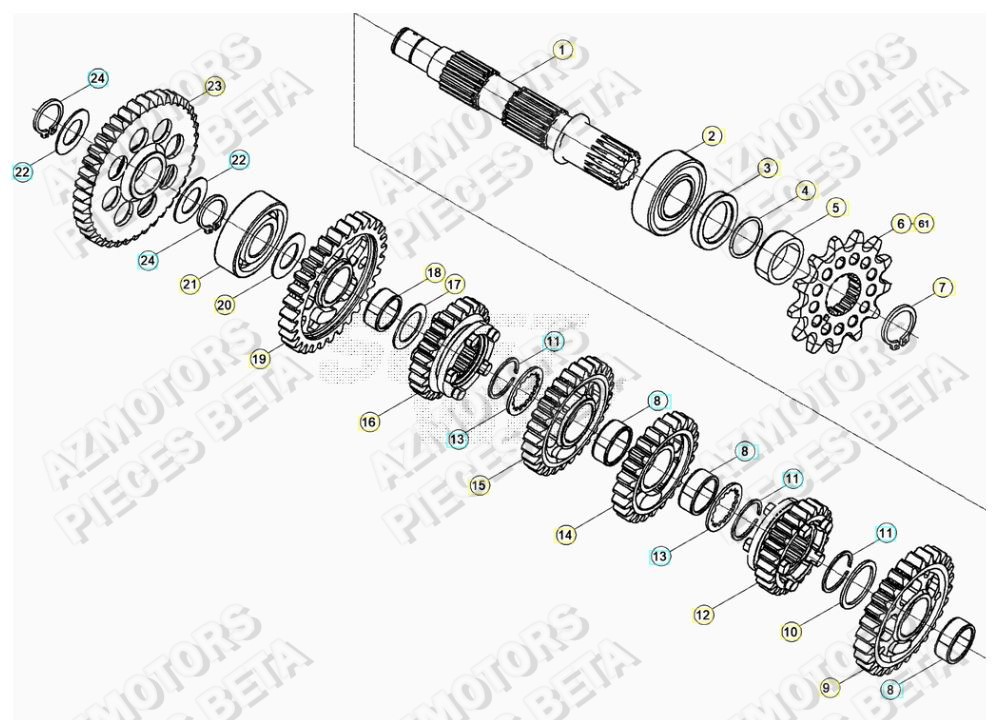 PIGNON DE TRANSMISSION SECONDA IRE BETA pour TRANSMISSION de RR-250-RACING-2T-17