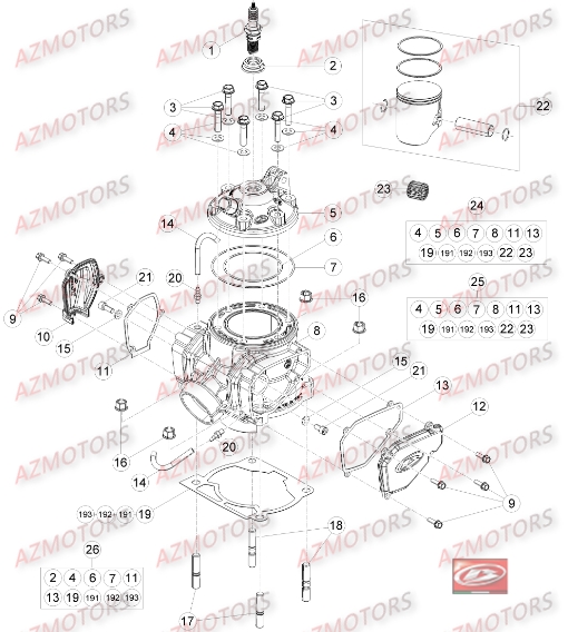 CYLINDRE_CULASSE_DISTRIBUTION BETA piece beta enduro rr 250 2t 2temps 2015