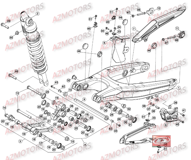 FOURCHE ARRIERE-SUSPENSION ARRIERE pour RR-300-2T-16