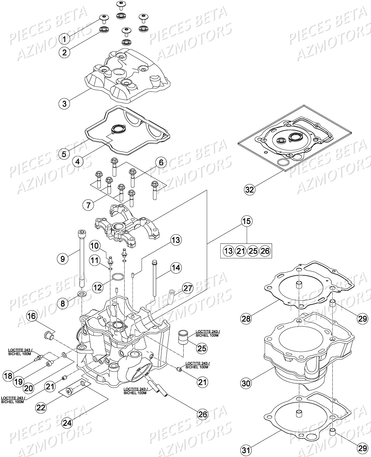 Cylindre Culasse Distribution BETA Pièces Beta RR 4T 430 Enduro - 2016