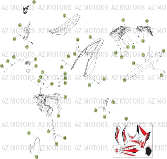 CARENAGES-RESERVOIR-SELLE pour RR-4T-350-13