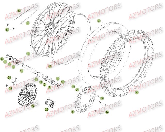 ROUE AVANT DU No SERIE 260001 A 270000 pour RR-4T-450-12