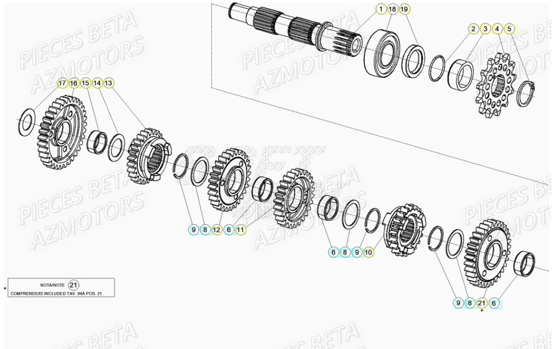 PIGNON DE TRANSMISSION SECONDA IRE BETA pour ARBRE SECONDAIRE de RR 125 2T 19
