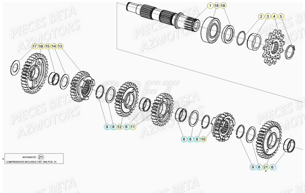 PIGNON DE TRANSMISSION SECONDA IRE BETA pour TRANSMISSION de RR 125 2T 20
