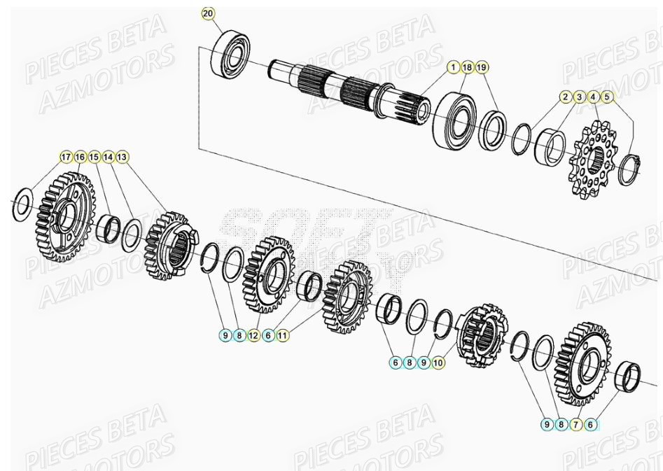 PIGNON DE TRANSMISSION SECONDA IRE BETA pour TRANSMISSION de RR 125 2T 21