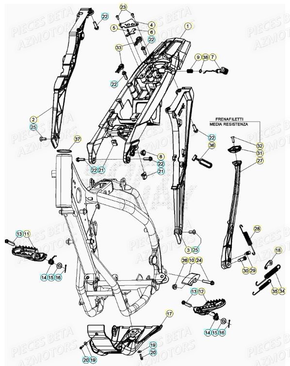 ACCESSOIRES DU CHASSIS BETA RR 125 2T 22