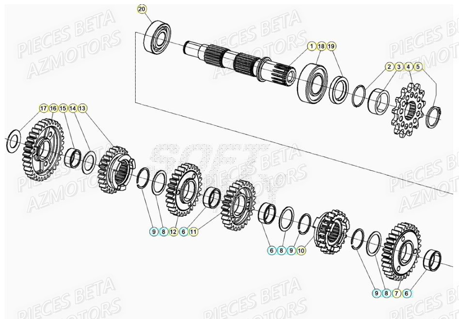 PIGNON DE TRANSMISSION SECONDA IRE BETA pour TRANSMISSION de RR 125 2T 22