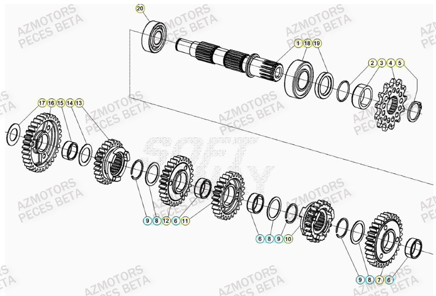PIGNON DE TRANSMISSION SECONDA IRE BETA pour TRANSMISSION de RR 125 2T 23