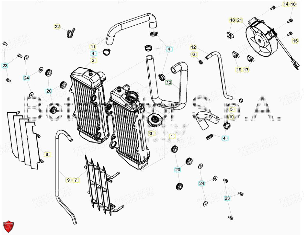Installation De Refroidissement Radiateur BETA Pièces Beta ENDURO RR 125 4T LC - 2019