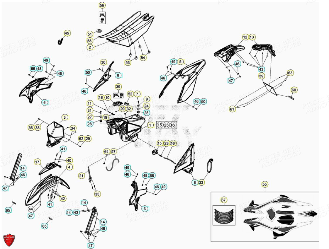 PROTECTION TIGE - KIT BLACK RR BETA pour CARENAGES RESERVOIR SELLE de RR 125 4T LC 2020