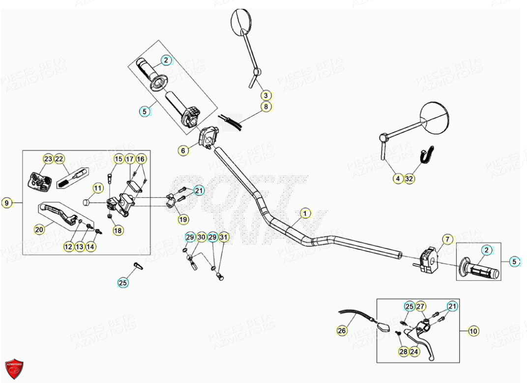 Commandes Guidon BETA Pièces Beta ENDURO RR 125 4T LC - 2021-2022