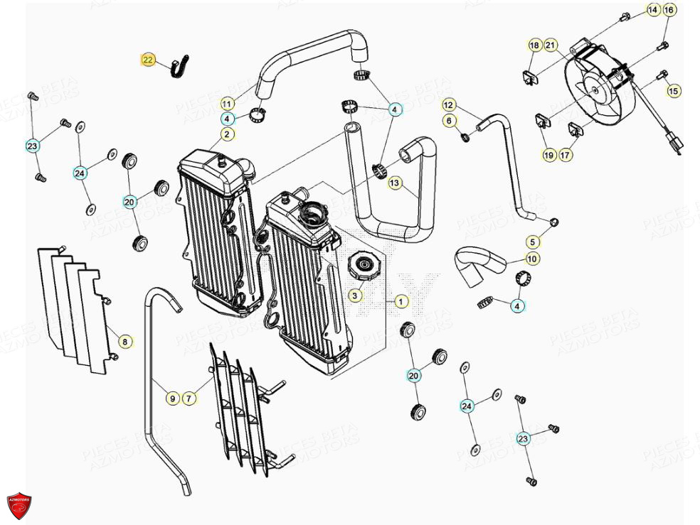 Installation De Refroidissement Radiateur BETA Pièces Beta ENDURO RR 125 4T R LC - 2020