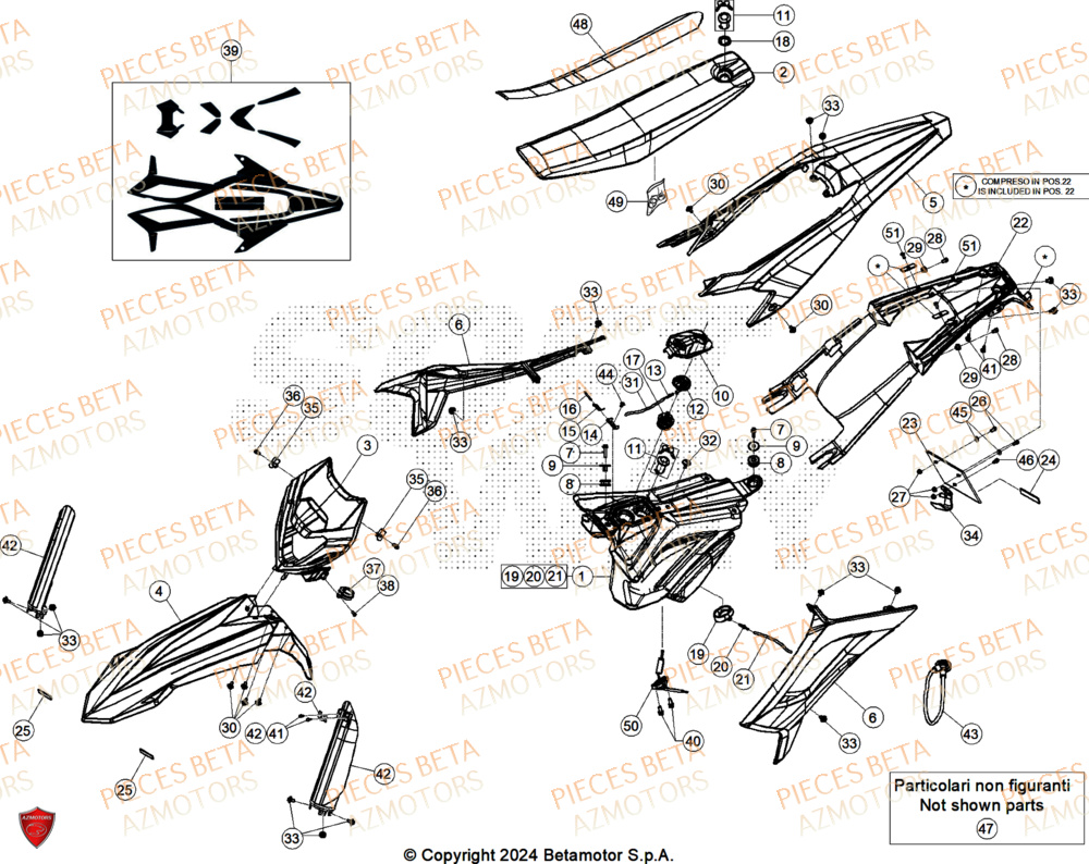 Carenages BETA Pièces Beta ENDURO RR 125 4T T X 2025