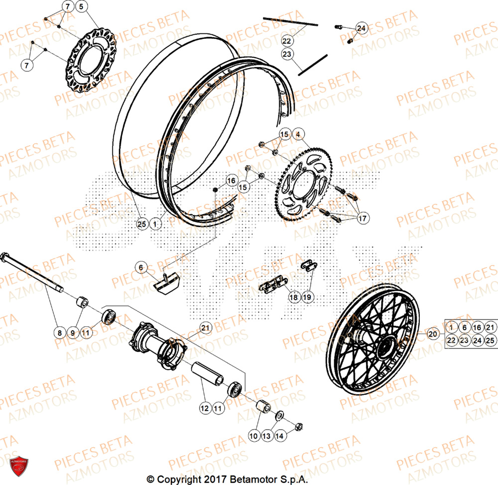 Roue Arriere BETA Pièces Beta ENDURO RR 125 4T T X GREY 2024