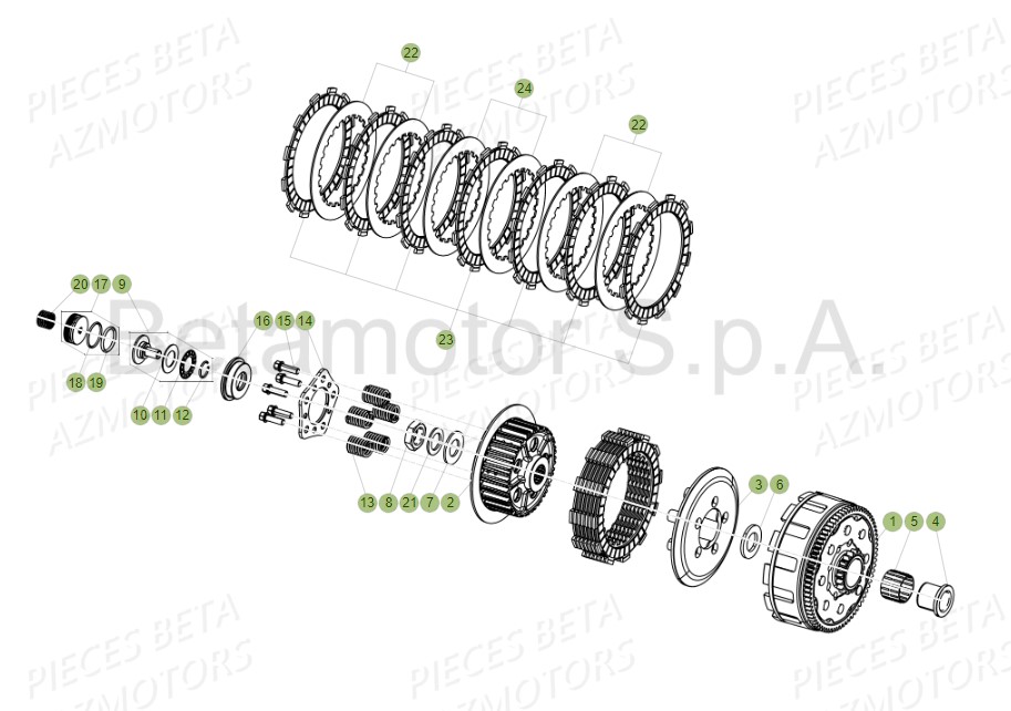 EMBRAYAGE pour RR 125 RACING 2T 19