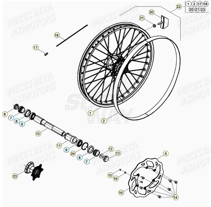 BOUCHON PIVOT ROUE BETA pour ROUE AVANT de RR 125 RACING 2T 21