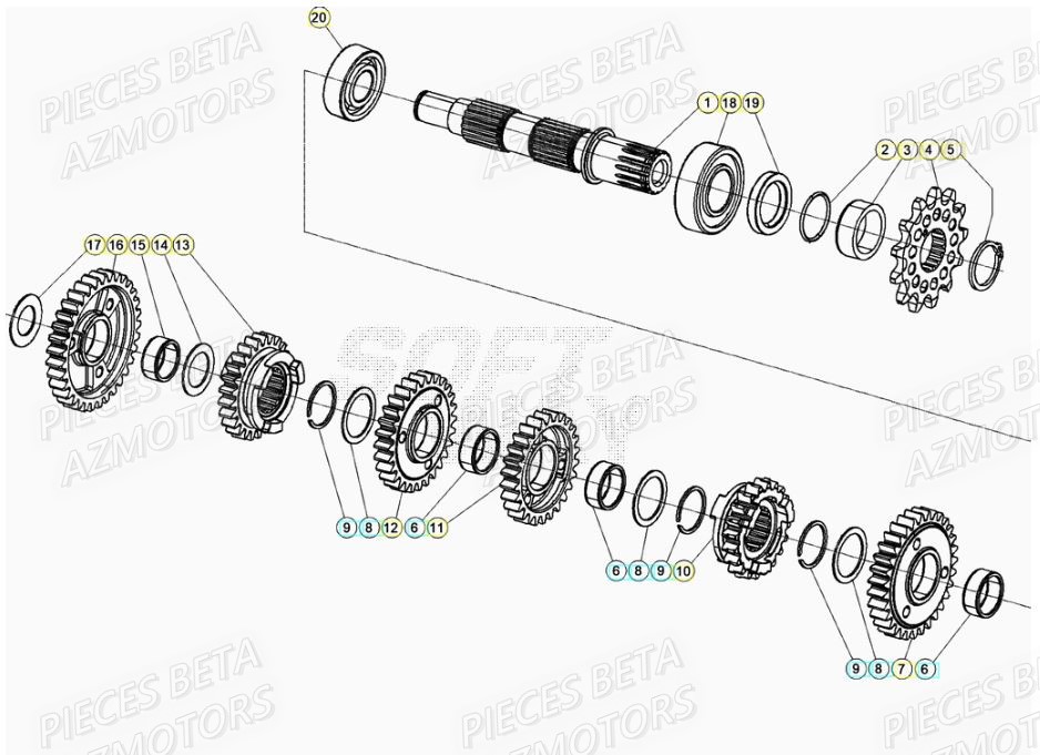 PIGNON DE TRANSMISSION SECONDA IRE BETA pour TRANSMISSION de RR 125 RACING 2T 21