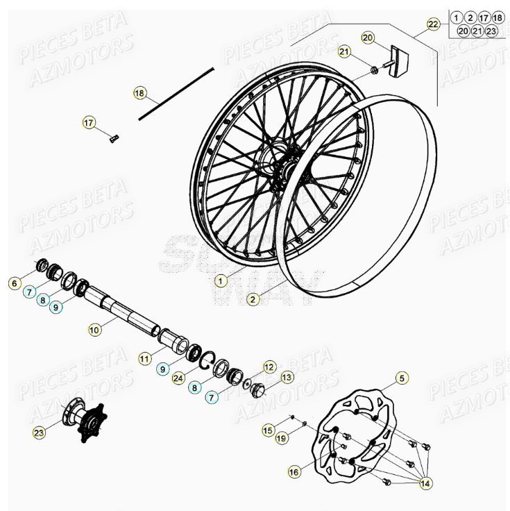 ROUE AVANT pour RR 125 RACING 2T 22