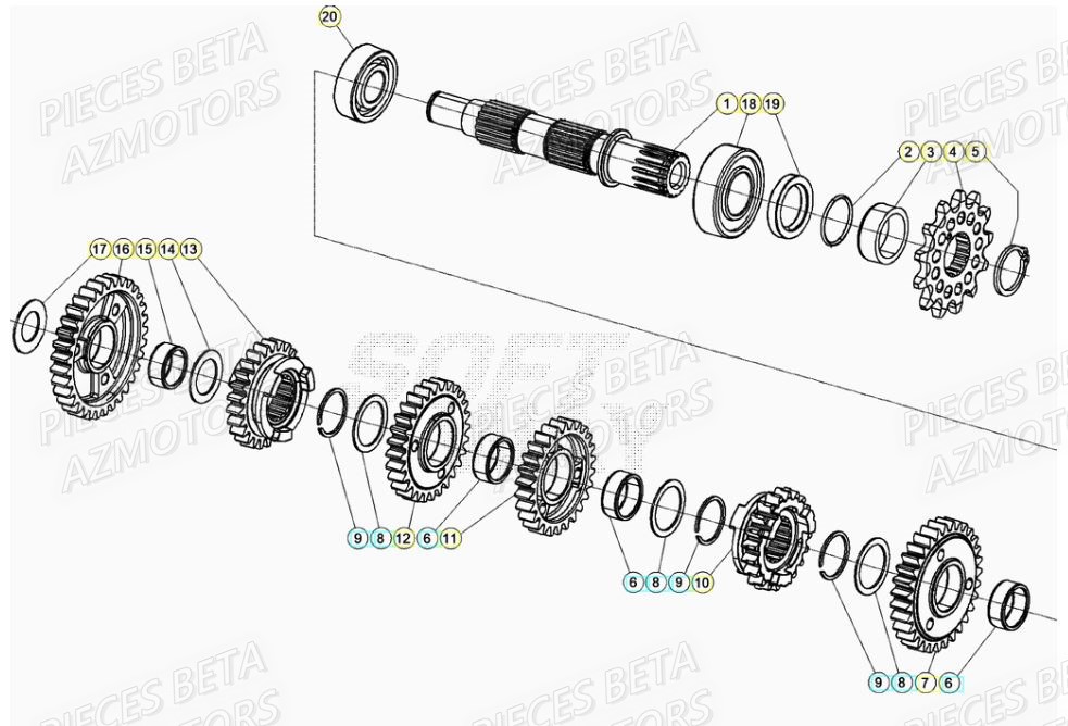 PIGNON DE TRANSMISSION SECONDA IRE BETA pour TRANSMISSION de RR 125 RACING 2T 22