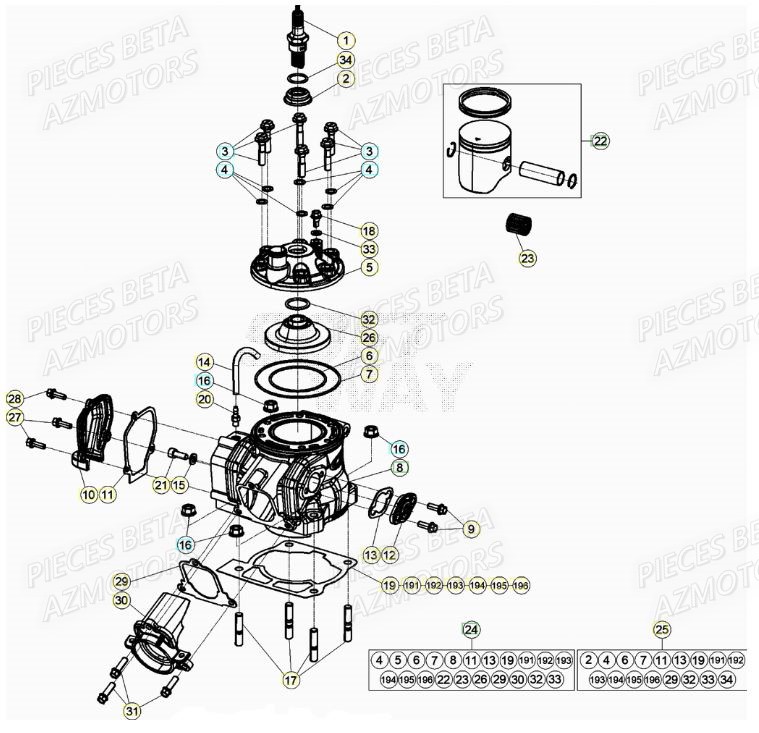 Cylindre BETA Pieces Beta RR 200 2T - 2022