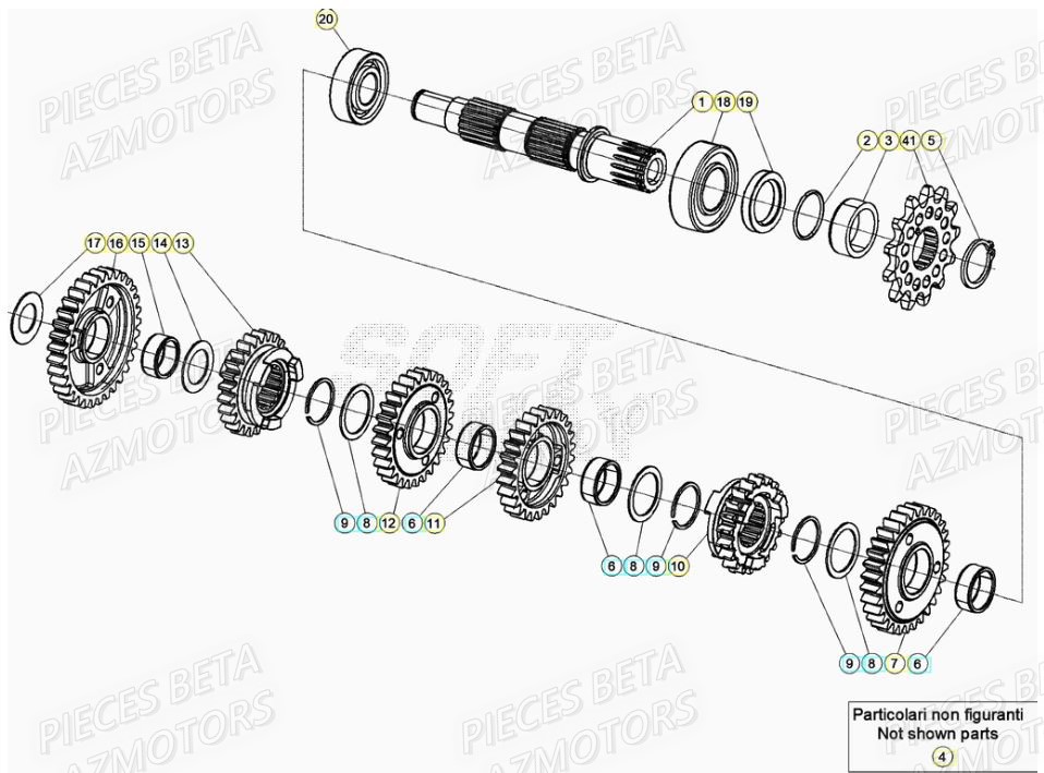 PIGNON DE TRANSMISSION SECONDA IRE BETA pour TRANSMISSION de RR 200 RACING 2T 21