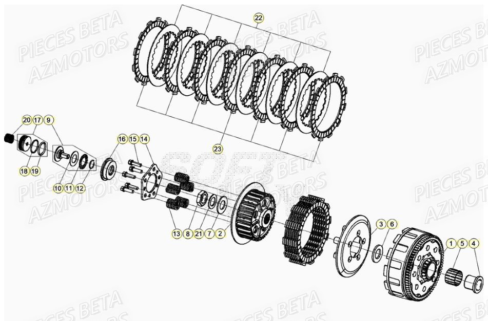 EMBRAYAGE pour RR 200 RACING 2T 22